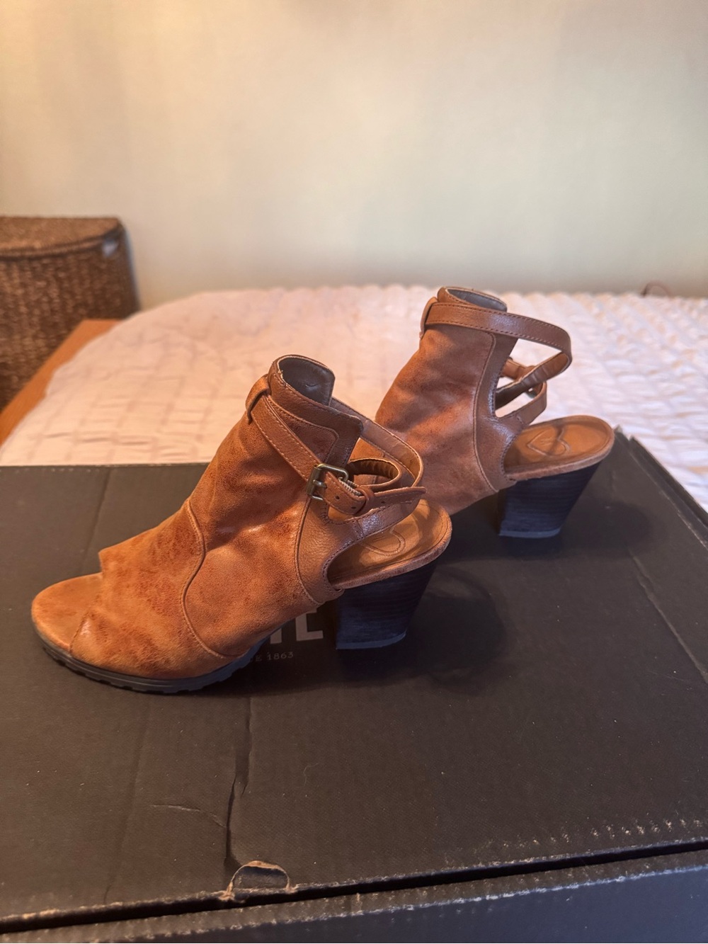 Madeline Women’s Brown faux Leather Open Heel Block Heel Sandals